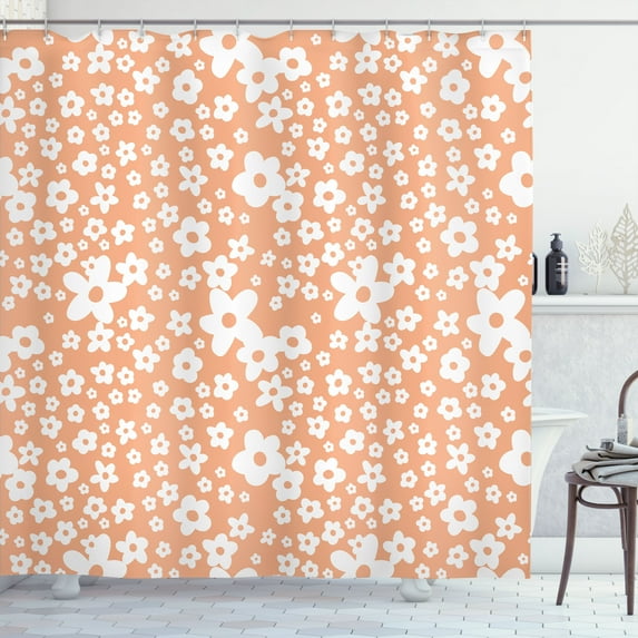 Ambesonne Floral Shower Curtain, Daisy Blossom Spring Print, 69"Wx70"L, Peach White