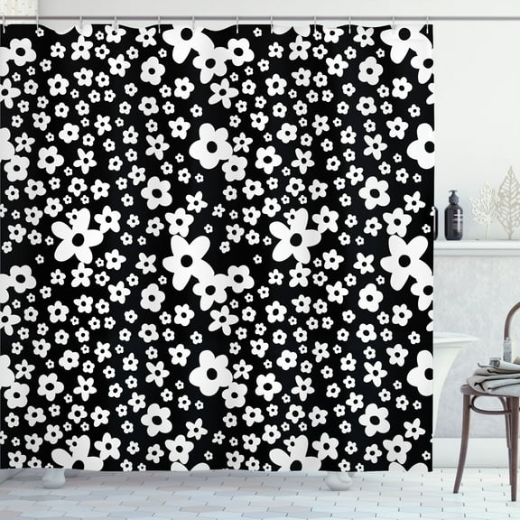 Ambesonne Floral Shower Curtain, Daisy Blossom Spring Print, 69"Wx75"L, Black White