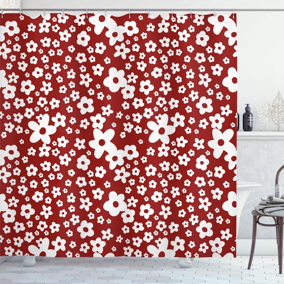 Ambesonne Floral Shower Curtain, Daisy Blossom Spring Print, 69"Wx84"L, Burgundy White