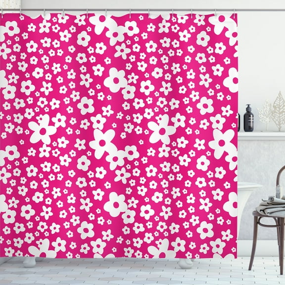 Ambesonne Floral Shower Curtain, Daisy Blossom Spring Print, 69"Wx84"L, Hot Pink