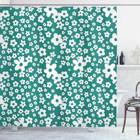 Ambesonne Floral Shower Curtain, Daisy Blossom Spring Print, 69"Wx84"L, Jade Green