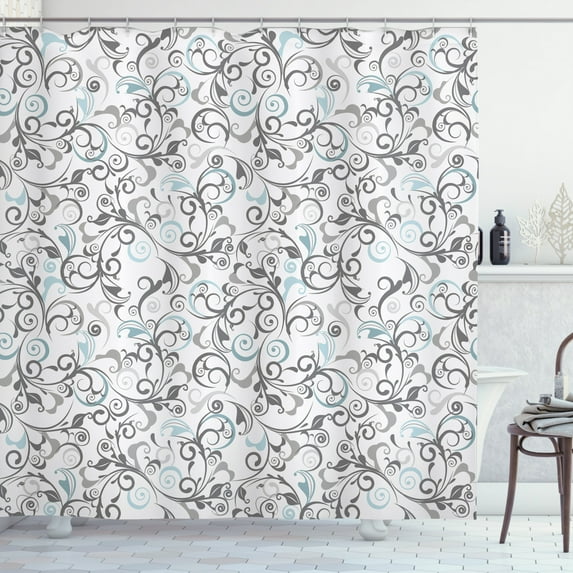 Ambesonne Floral Shower Curtain, Damask Antique Curls, 69"Wx84"L, Grey Pale Blue White