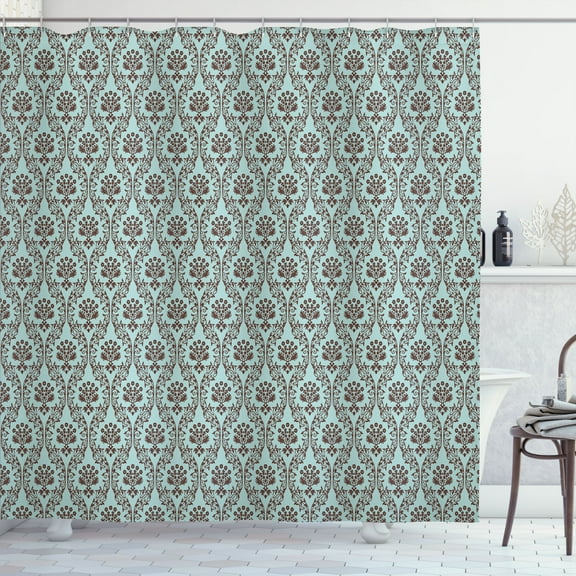 Ambesonne Floral Shower Curtain, Damask Inspired Oriental Art, 69"Wx70"L, Dark Rosewood Pale Teal