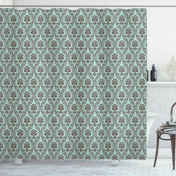 Ambesonne Floral Shower Curtain, Damask Inspired Oriental Art, 69"Wx70"L, Dark Rosewood Pale Teal