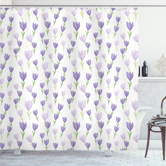Ambesonne Floral Shower Curtain, Digital Crocus Flowers Art, 69"Wx84"L, Lavender Blue and Lime Green