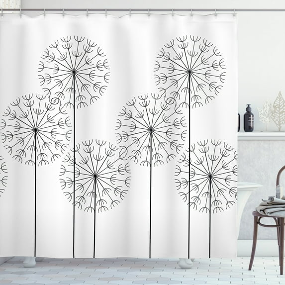 Ambesonne Floral Shower Curtain, Digital Flower Dandelion, 69"Wx84"L, Black and White