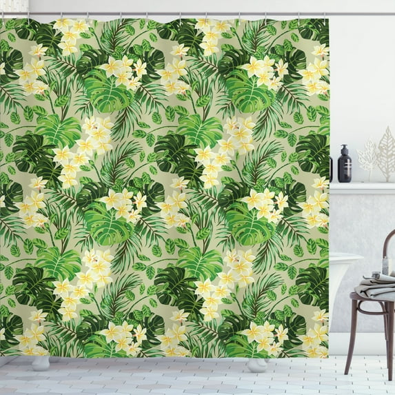 Ambesonne Floral Shower Curtain, Exotic Plant Cover Pattern, 69"Wx75"L, Lime Green and Khaki