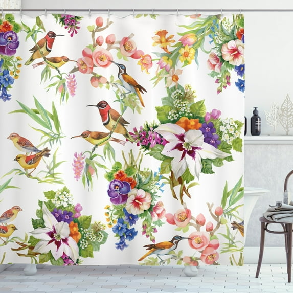 Ambesonne Floral Shower Curtain, Exotic Spring Flowers, 69"Wx75"L, Multicolor