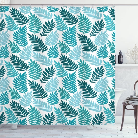 Ambesonne Floral Shower Curtain, Exotic Tropical Leaves Art, 69"Wx75"L, White Teal Seafoam