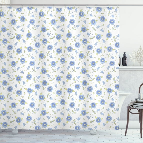 Ambesonne Floral Shower Curtain, Flourishing Summer Roses, 69"Wx75"L, Pale Yellow Blue Violet