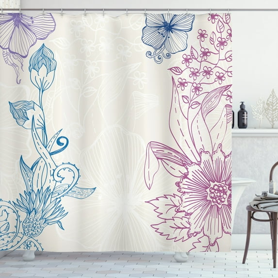 Ambesonne Floral Shower Curtain, Flower Field Spring Art, 69"Wx70"L, Teal Lilac Dried Rose