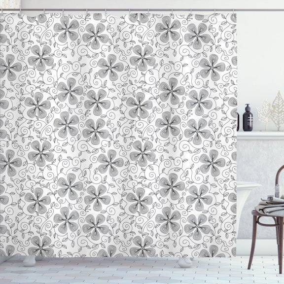 Ambesonne Floral Shower Curtain, Flower Petals Branches Art, 69"Wx84"L, Black and White