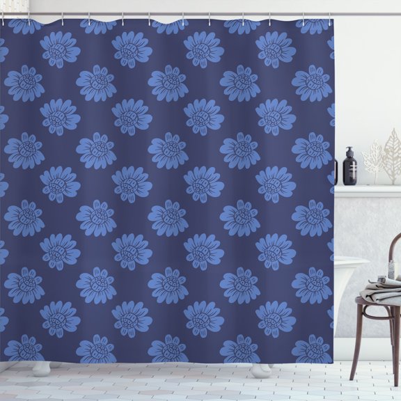 Ambesonne Floral Shower Curtain, Flower Silhouettes Pattern, 69"Wx84"L, Dark Indigo and Ceil Blue