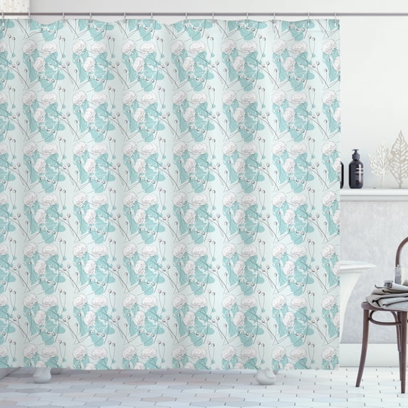 Ambesonne Floral Shower Curtain, Flower Type Branches Contour, 69"Wx70"L, White Grey Teal