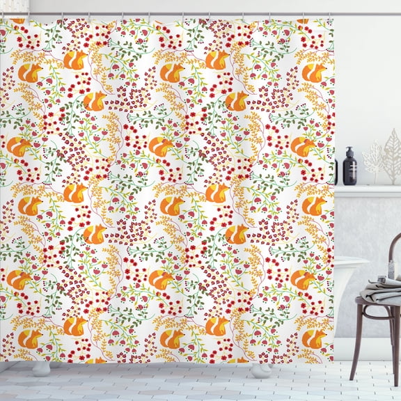Ambesonne Floral Shower Curtain, Flowers Forest Fox Tree Art, 69"Wx70"L, Multicolor
