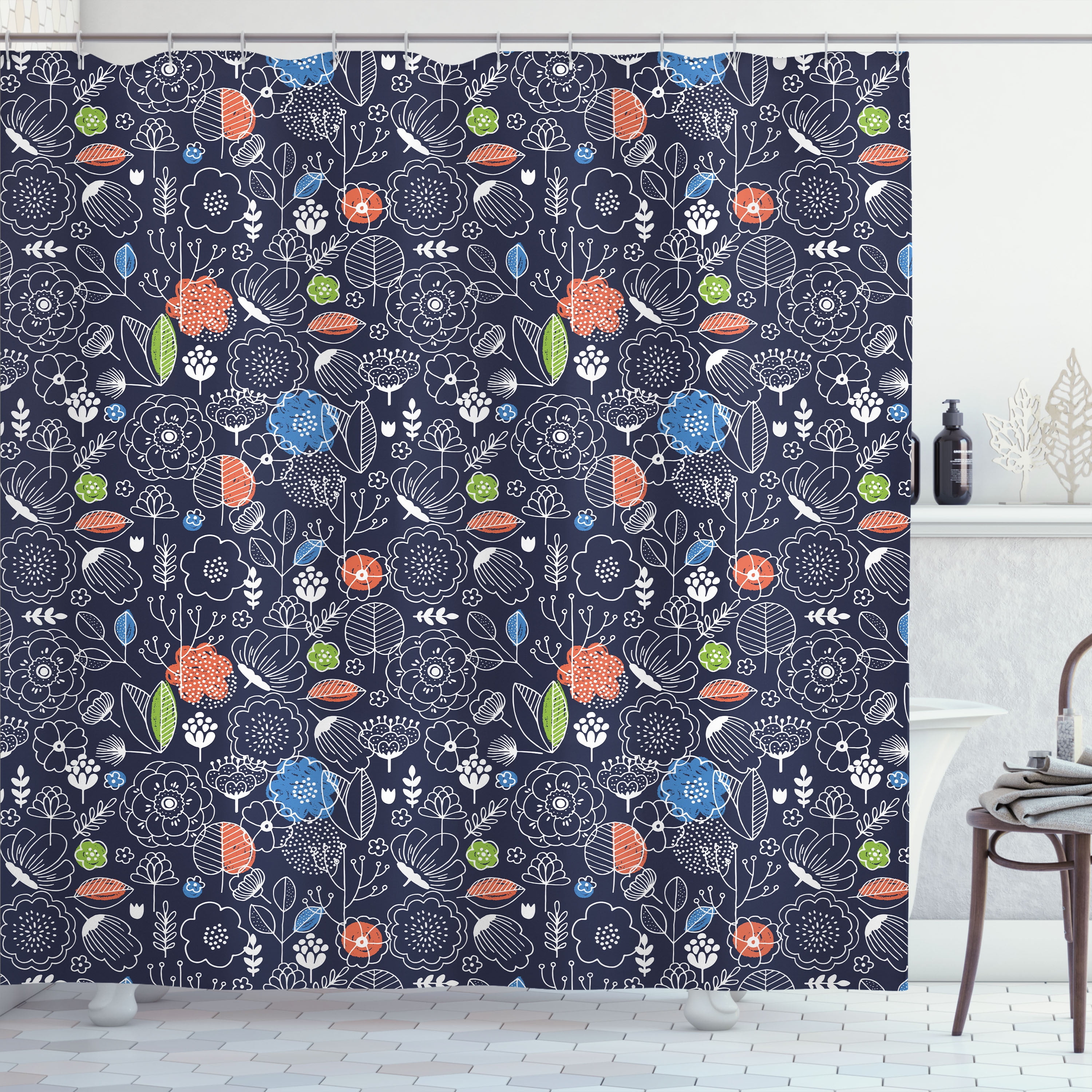 Ambesonne Floral Shower Curtain, Flowers Leaves Scandinavian, 69