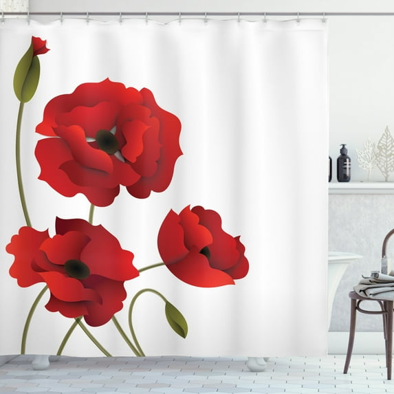 Ambesonne Floral Shower Curtain, Flowers Petals and Buds, 69"Wx75"L, Red Green