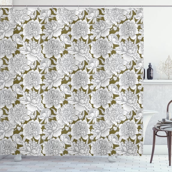 Ambesonne Floral Shower Curtain, Flowers Rose Chamomile Print, 69"Wx75"L, Green Brown