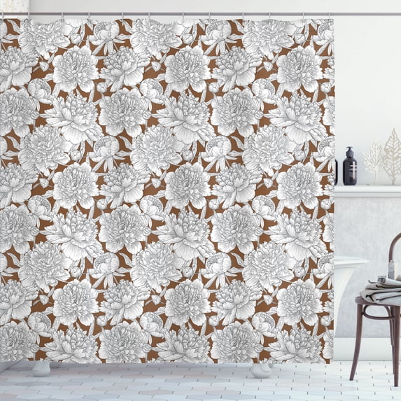Ambesonne Floral Shower Curtain, Flowers Rose Chamomile Print, 69"Wx84"L, Chocolate Pearl