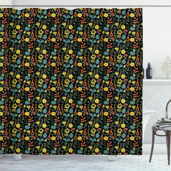 Ambesonne Floral Shower Curtain, Flowers Scandinavian Style, 69"Wx75"L, Charcoal Grey and Multicolor