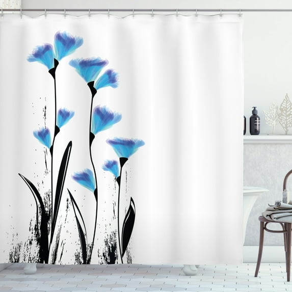 Ambesonne Floral Shower Curtain, Flowers Tulips in Ombre, 69"Wx84"L, Charcoal Grey Sky Blue
