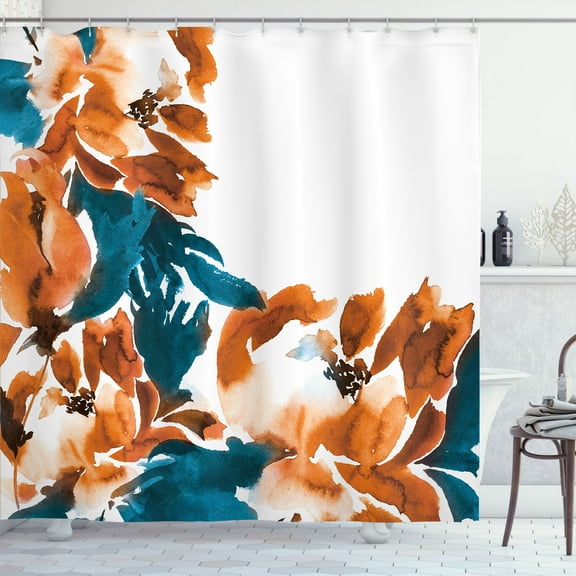 Ambesonne Floral Shower Curtain, Flowers in Watercolor Effect, 69"Wx70"L, Dark Teal