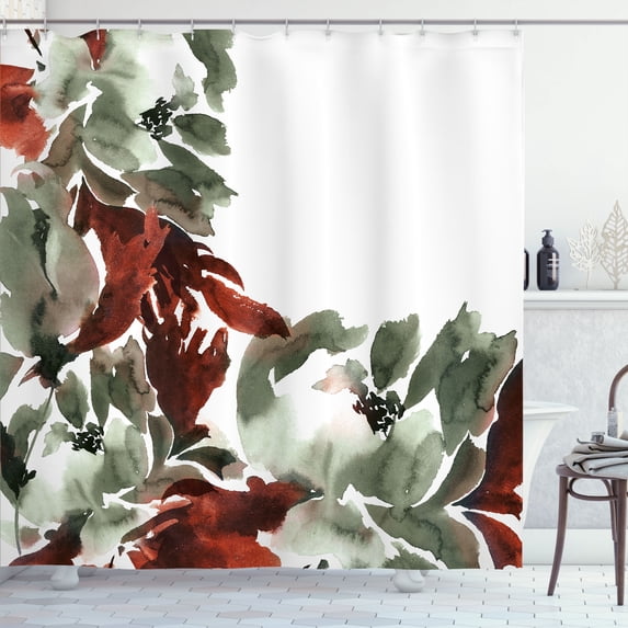 Ambesonne Floral Shower Curtain, Flowers in Watercolor Effect, 69"Wx75"L, Dark Sepia