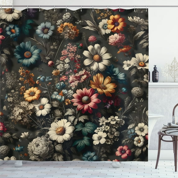 Ambesonne Floral Shower Curtain, Futurist Garden Flowery Art, 69"Wx75"L, Sage Green Marigold Coral