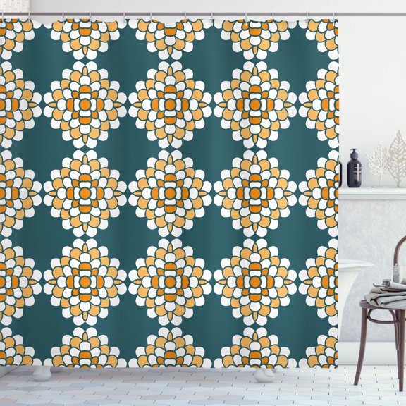 Ambesonne Floral Shower Curtain, Geometric Bold Stripes Ocean, 69"Wx70"L, Teal Orange