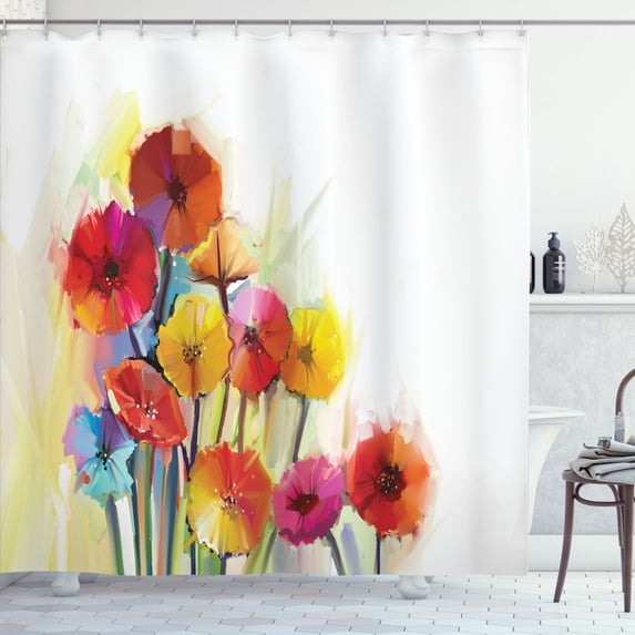 Ambesonne Floral Shower Curtain, Gerbera Flower Romance, 69"Wx70"L, Red Yellow