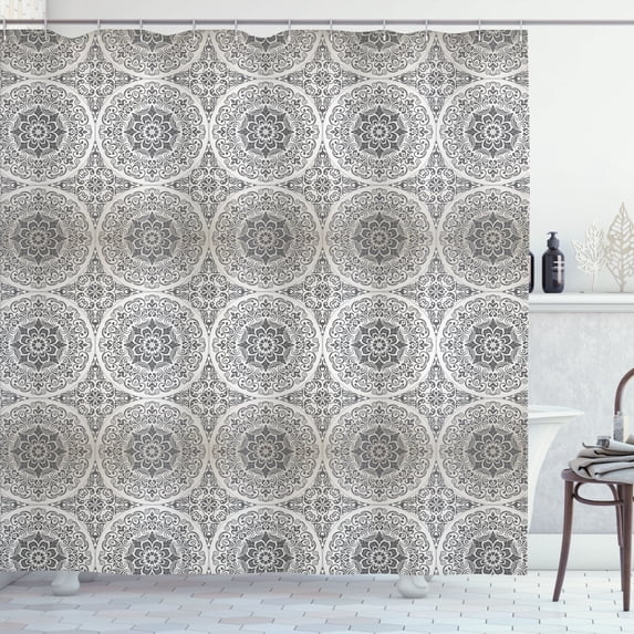 Ambesonne Floral Shower Curtain, Gradient Flowers Graphic, 69"Wx75"L, Dust Ivory and Grey