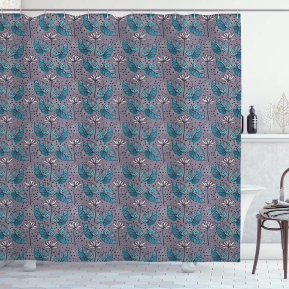 Ambesonne Floral Shower Curtain, Graphic Nature Theme Petals, 69"Wx70"L, Pale Eggplant Sea Blue
