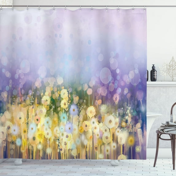 Ambesonne Floral Shower Curtain, Idyllic Pastoral Flower, 69"Wx84"L, Yellow Purple