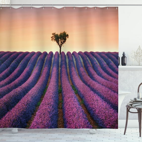 Ambesonne Floral Shower Curtain, Lavender Flowers Field, 69"Wx84"L, Purple Peach