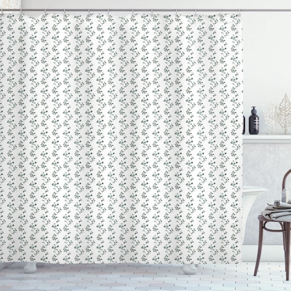 Ambesonne Floral Shower Curtain, Line Art Eucalyptus Branch, 69"Wx84"L, Grey Teal and Laurel Green