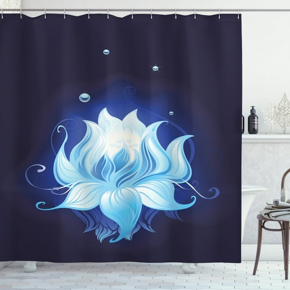 Ambesonne Floral Shower Curtain, Lotus with Dew Drops, 69"Wx75"L, Indigo Sky Blue