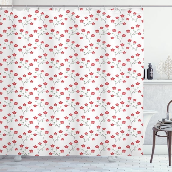 Ambesonne Floral Shower Curtain, Minimalist Leaves Flowers, 69"Wx84"L, Pale Ruby Almond Green