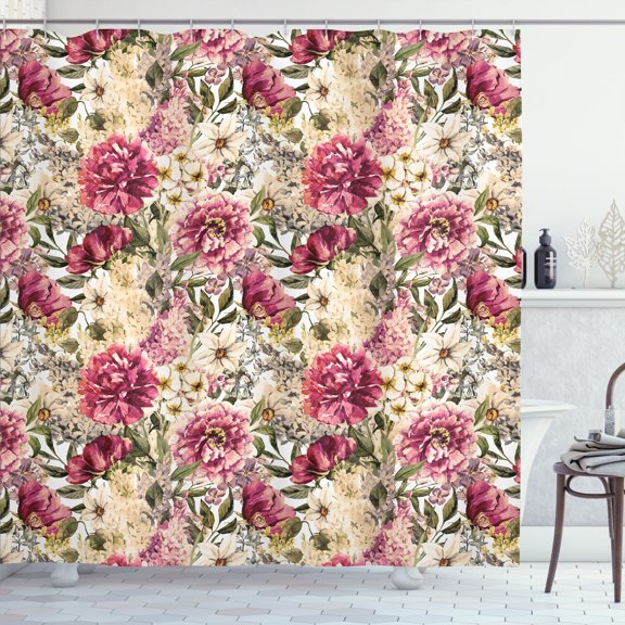 Ambesonne Floral Shower Curtain, Motley Spring Flowers Leaves, 69"Wx70"L, Multicolor