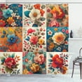 thumbnail image 1 of Ambesonne Floral Shower Curtain, Multicolor Flowering Squares, 69"Wx70"L, Orange and Dark Turquoise, 1 of 4