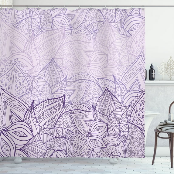 Ambesonne Floral Shower Curtain, Nature Inspired Leaf Print, 69"Wx70"L, Indigo Mauve