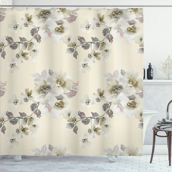 Ambesonne Floral Shower Curtain, Nature Petals Soft Tones, 69"Wx70"L, Pearl Cream