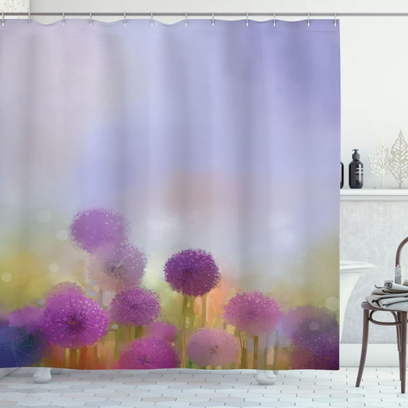 Ambesonne Floral Shower Curtain, Onion Flowers Pastel, 69"Wx84"L, Purple Blue