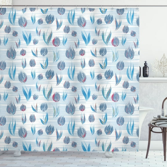 Ambesonne Floral Shower Curtain, Painting Effect Tulips, 69"Wx70"L, Blue