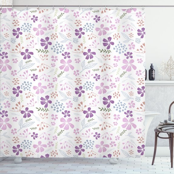 Ambesonne Floral Shower Curtain, Pale Purple Tones Flowers, 69"Wx70"L, Pale Purple Multicolor