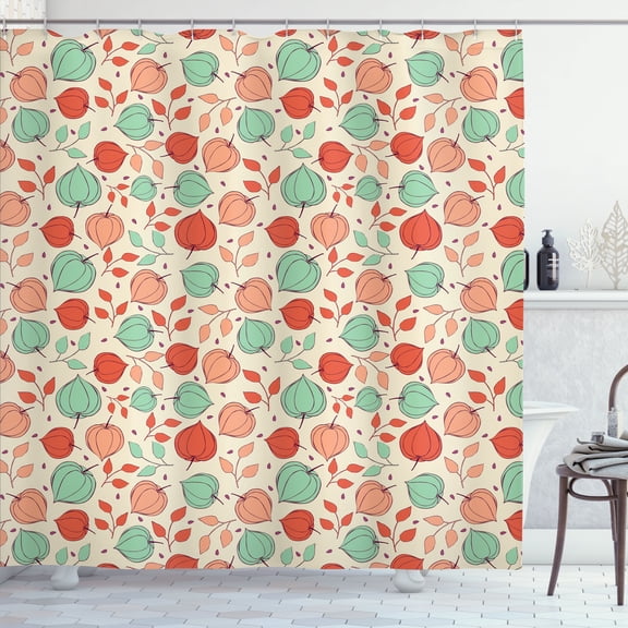 Ambesonne Floral Shower Curtain, Physalis Flowers Pattern Art, 69"Wx70"L, Almond Green and Dark Salmon