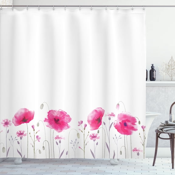 Ambesonne Floral Shower Curtain, Pink Poppy Flowers Art, 69"Wx84"L, Pink
