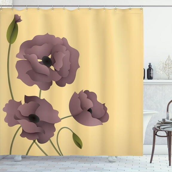 Ambesonne Floral Shower Curtain, Poppy Flowers Petals Print, 69"Wx70"L, Mauve Taupe
