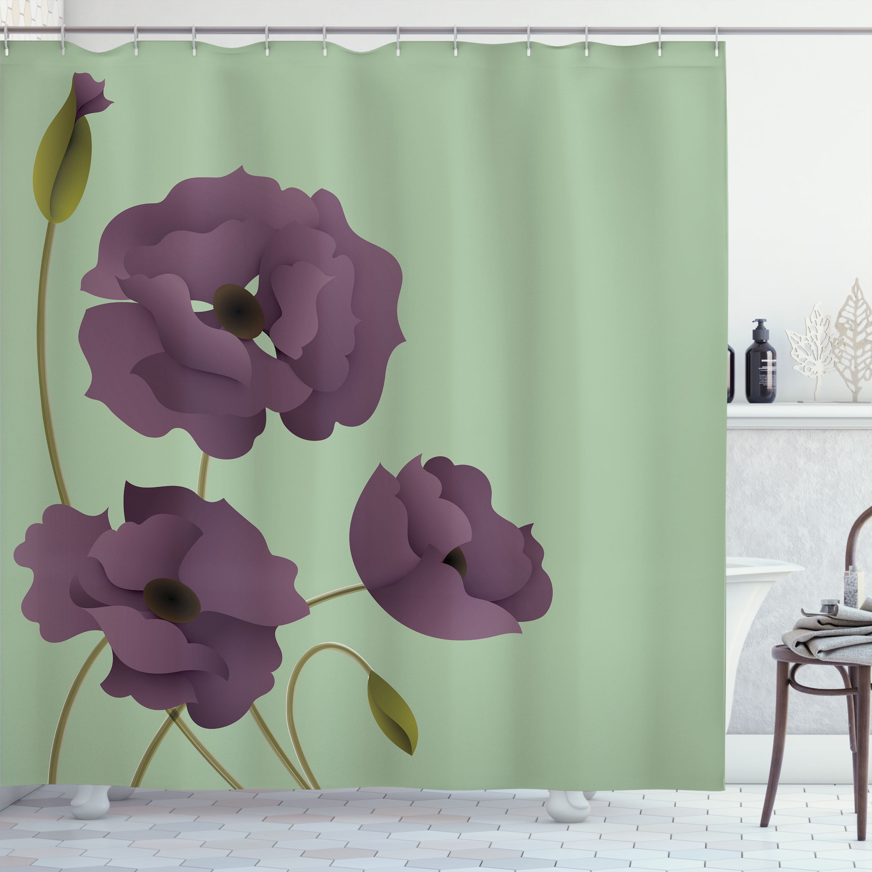 Ambesonne Floral Shower Curtain, Poppy Flowers Petals Print, 69"Wx75"L