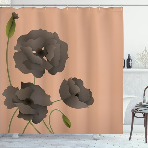 Ambesonne Floral Shower Curtain, Poppy Flowers Petals Print, 69"Wx84"L, Pale Rust