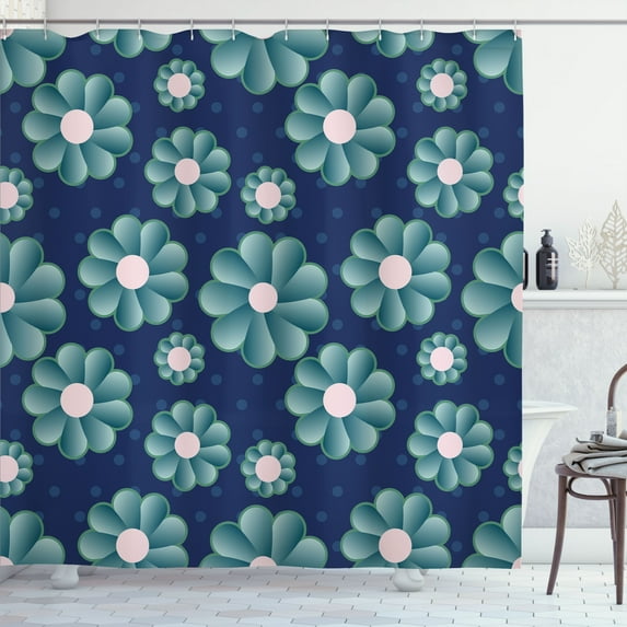 Ambesonne Floral Shower Curtain, Retro Abstract Daisy Pattern, 69"Wx75"L, Almond Green